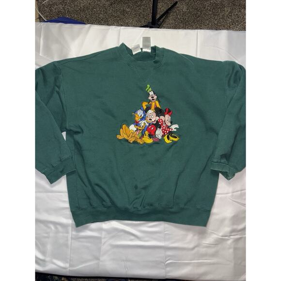 Vintage 90s Disney Store Mickey Goofy Embroidered Crewneck Size L Minnie Donald - Picture 1 of 4